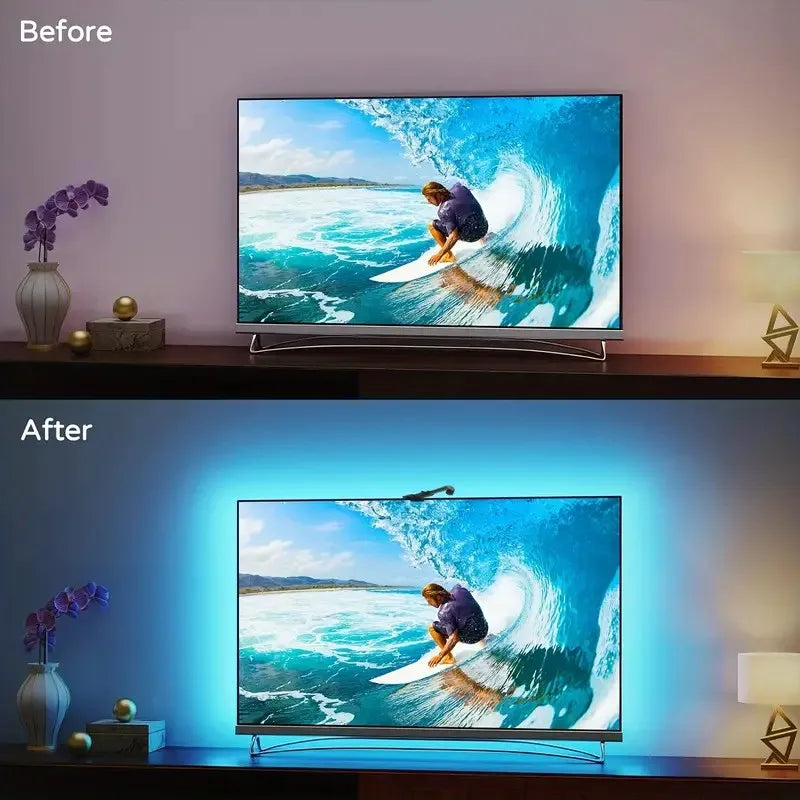 RGBIC LED TV Backlight Strip with Color Picking Sensor Music Sync App and Controler