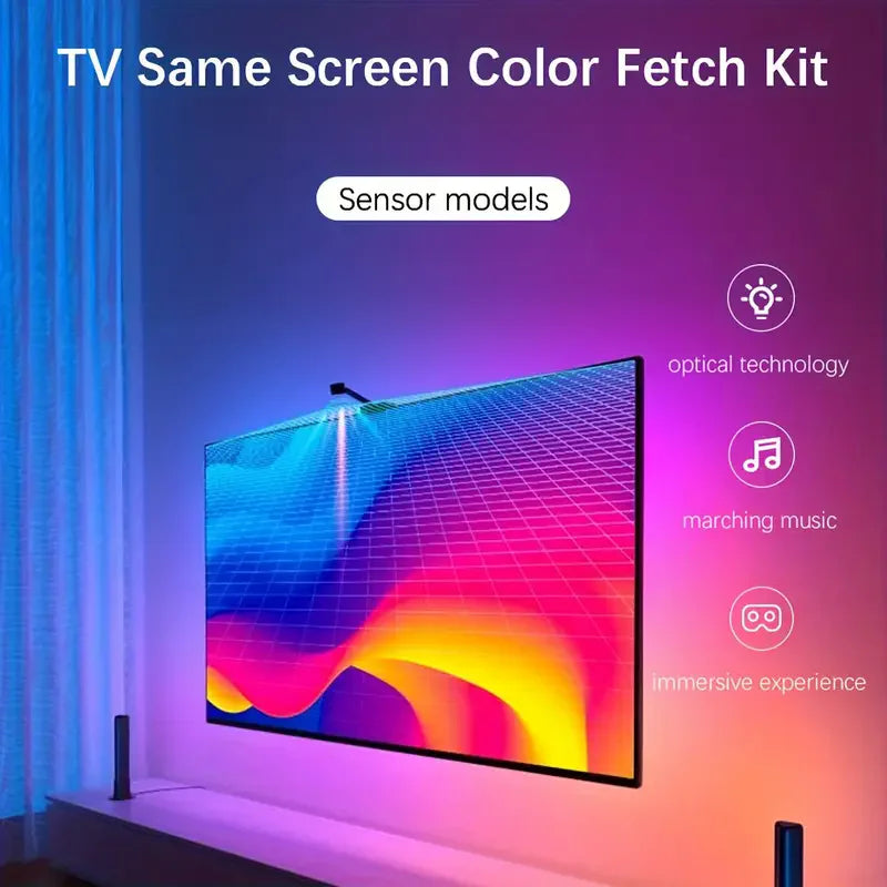 RGBIC LED TV Backlight Strip with Color Picking Sensor Music Sync App and Controler