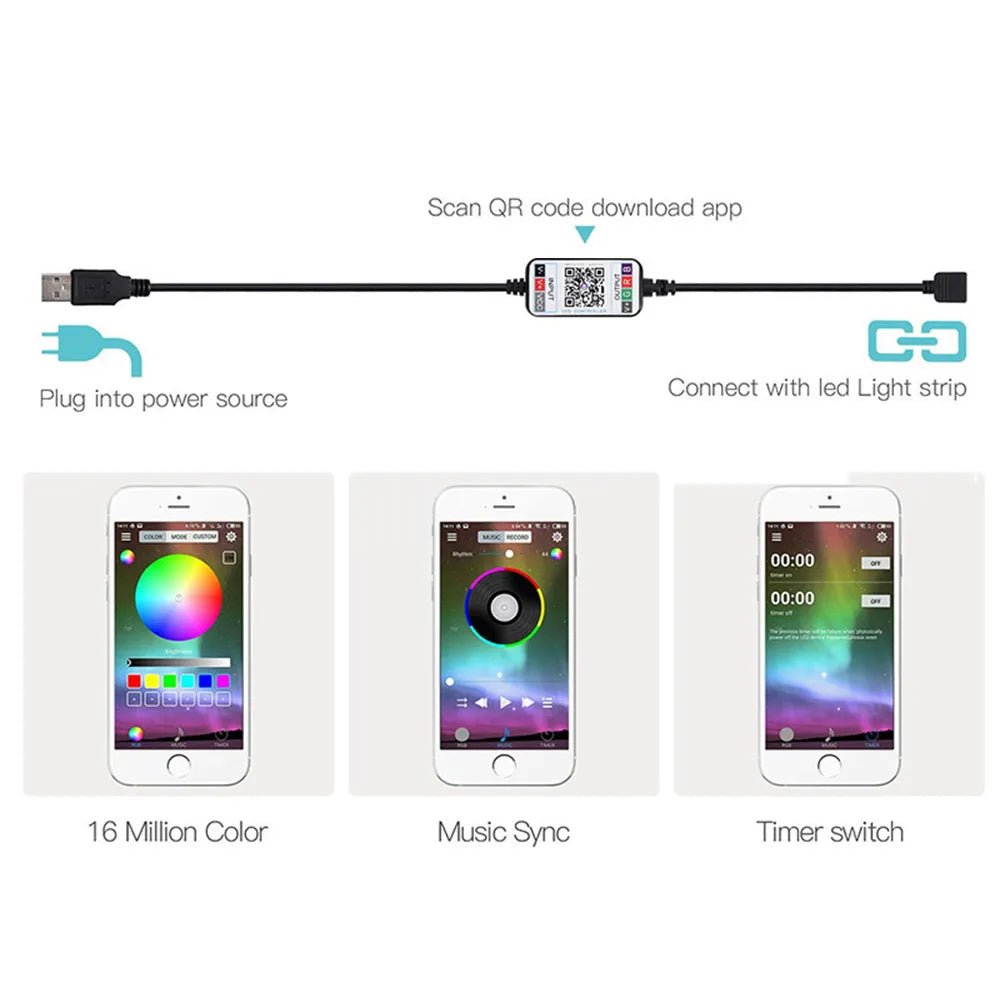 5V Wifi Bluetooth-compatible USB RGB COB LED Strip Light 24key 44key Remote Control Kit 576 LEDs Linear Lighting Flexible Tape